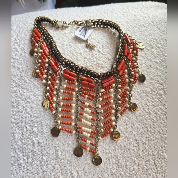 NEW!! Free People, Bahama Breeze Collar Necklace, Orange/Red/Cream -NWT - Picture 1 of 5